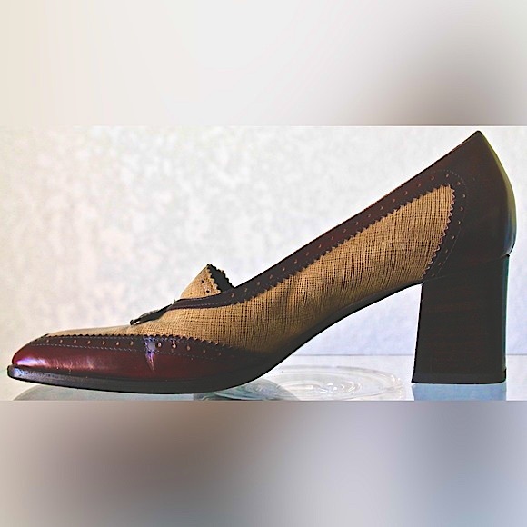 COLE HAAN STUDIO HEEL LOAFER 8 1/2 AA VINTAGE SPECTATOR MADE IN ITALY WINE TAUPE - Picture 5 of 9